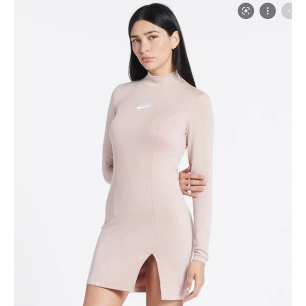 Nike Long Sleeve Mock Neck Bodycon Dress Pink Women Size Small New